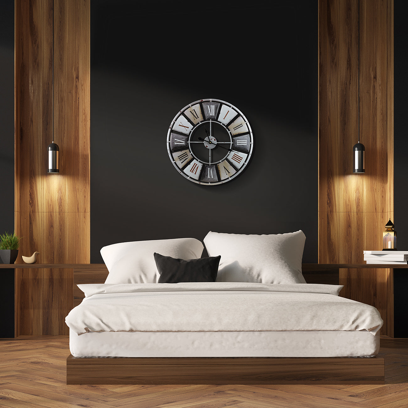 60cm / 24 Oversized Industrial Style Wall Clock, Big Round Wooden
