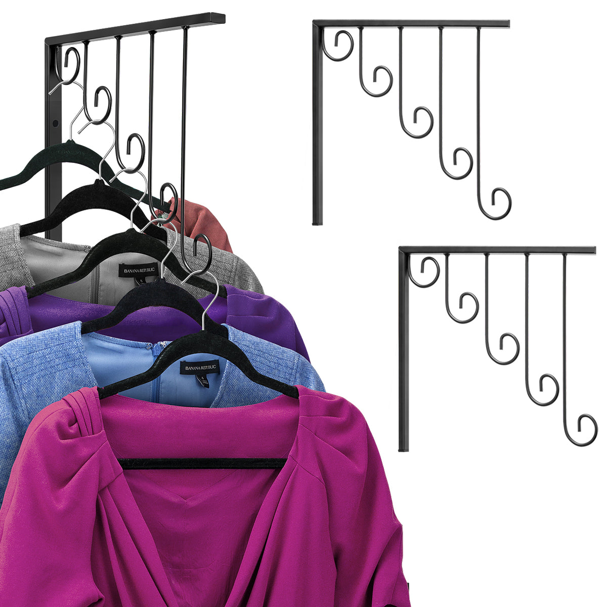 Garment Rack Bracket Hooks (Set of 3) - Sorbus Home