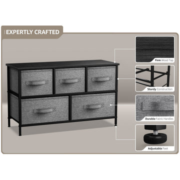 Sorbus 5 Drawer Wide Short Dresser - Black Sorbus 5 Drawer Wide Short Dresser - Black