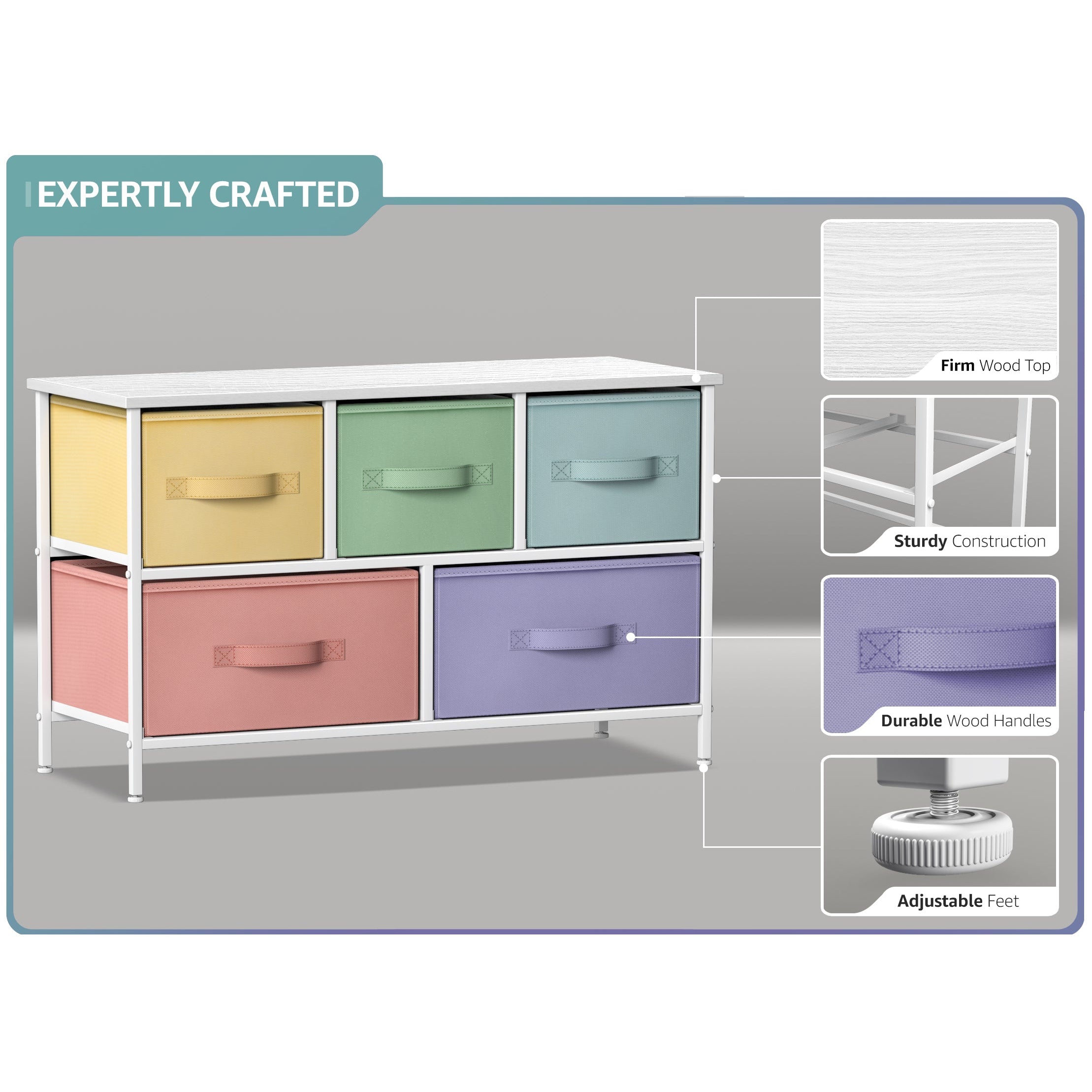 5-Drawer Dresser (Pastel Multi-color)