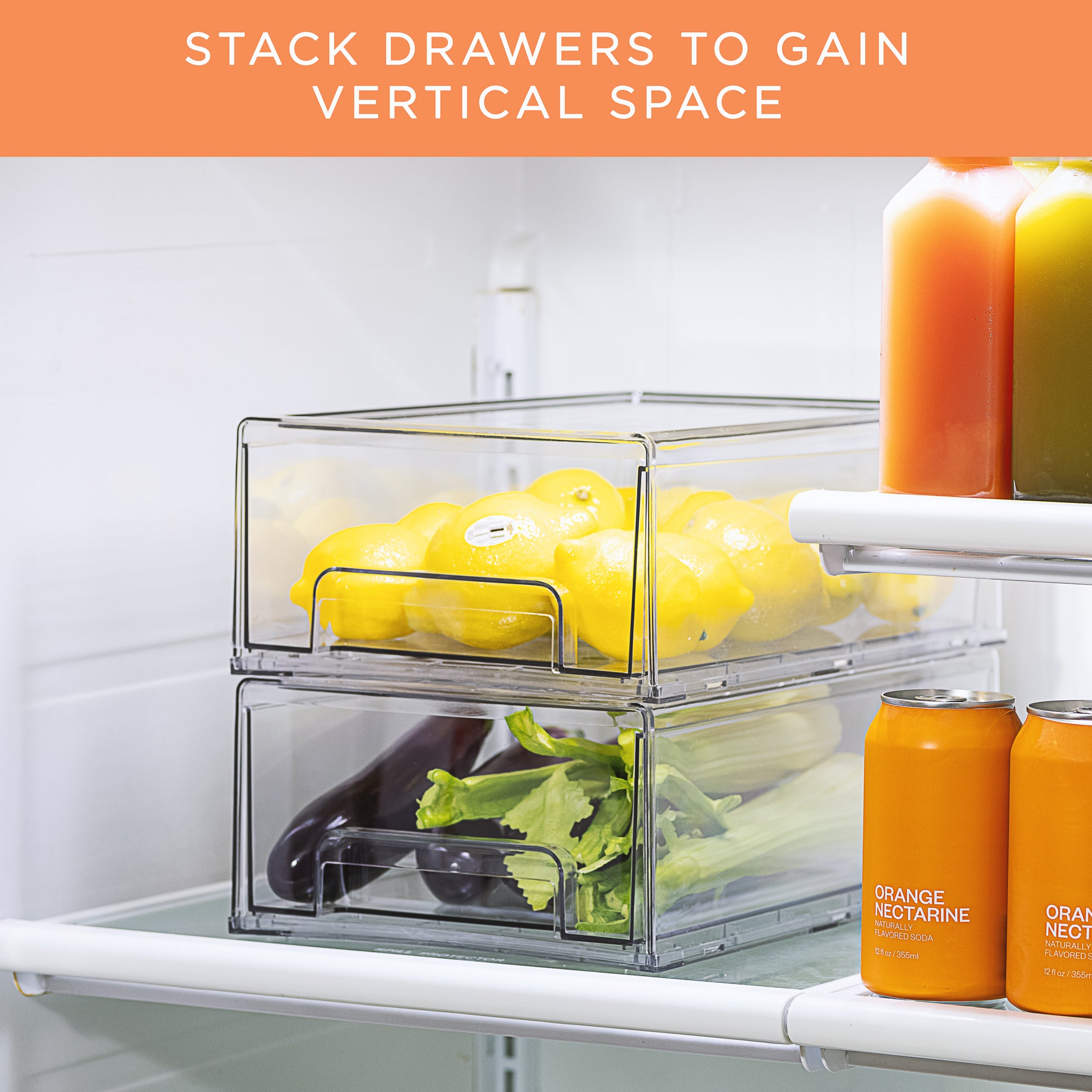 Sorbus Fridge Organizer on Wheels - Rolling Fridge Organizers and Storage Clear Design with Dividers & Handles for Kitchen Organization and Storage