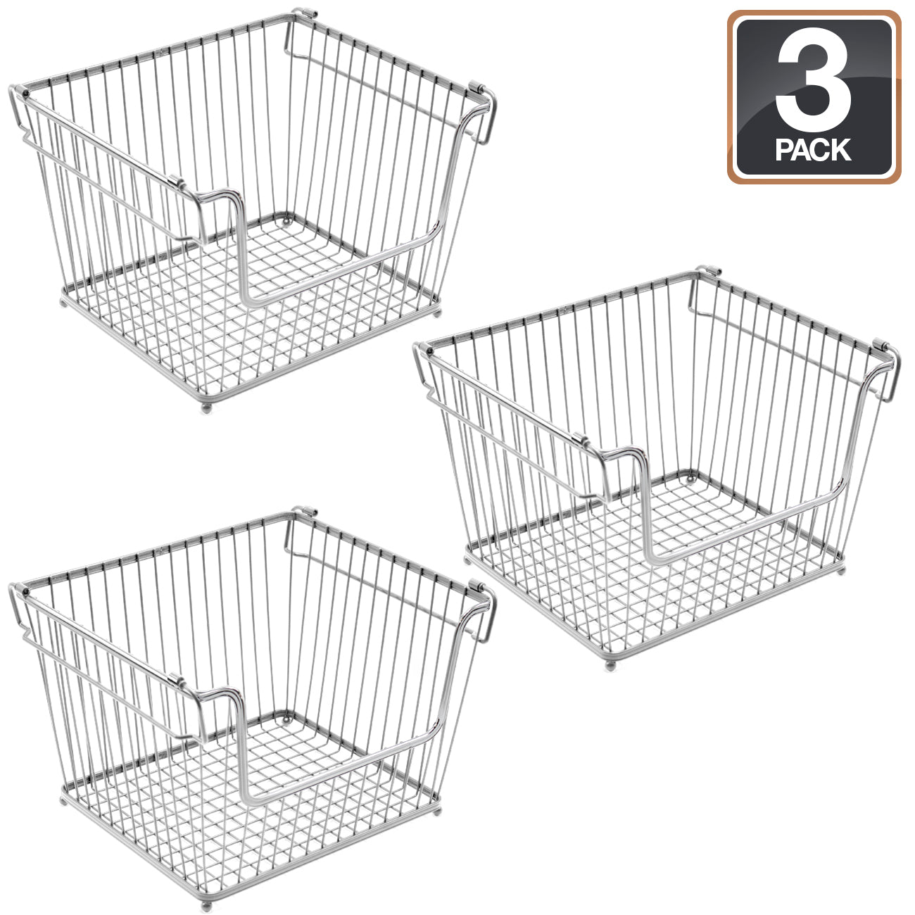Farmhouse Wire Scoop Basket Bins (3-Pack) - Sorbus Home