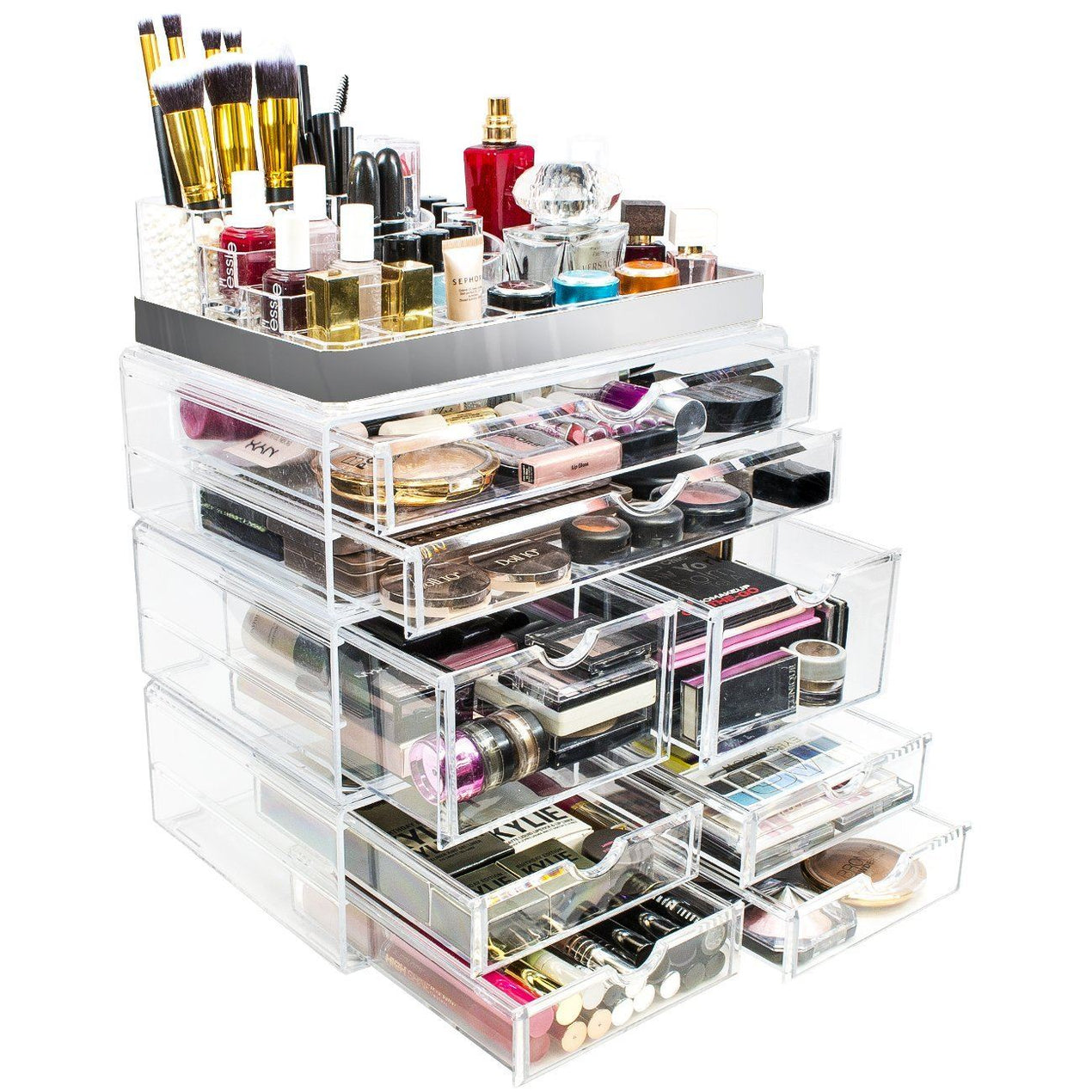 Box With Lid CoralHouse Makeup Organizer Black,Glass Vanity Makeup