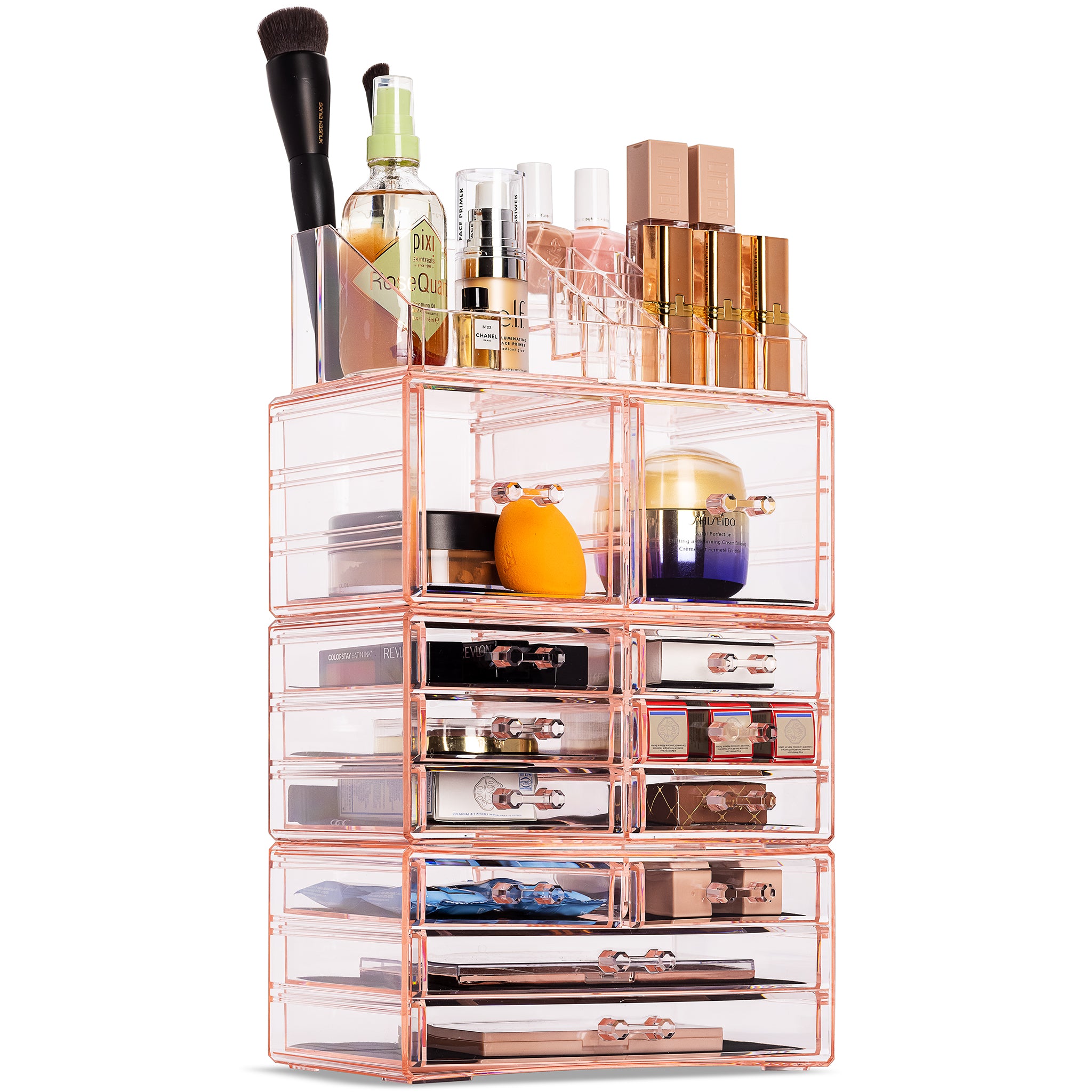 X-Large Clear Makeup Organizer Case 4 Piece Set (12 drawers) – Sorbus Home