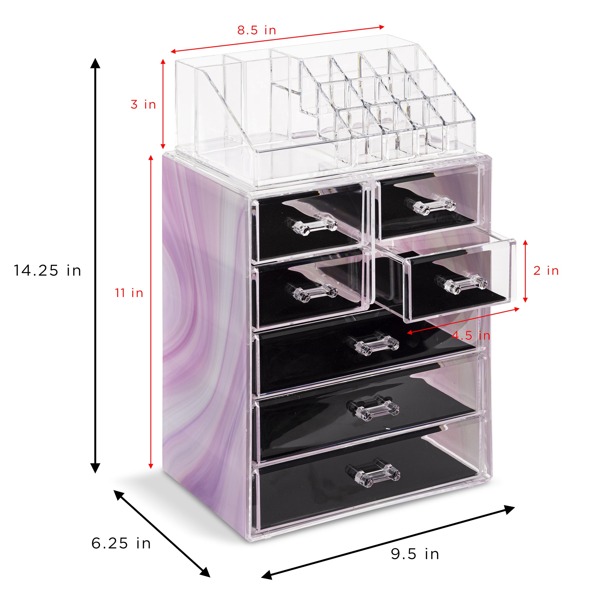 Medium Tie-Dye Makeup Organizer Set (3 large small drawers/top t –  Sorbus Home