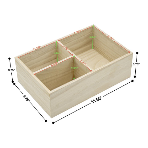3-Compartment Organizer Box (Unfinished Wood)