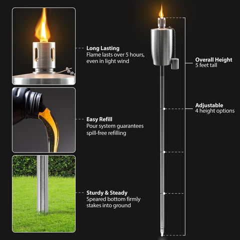 Matney outdoor stainless steel torches for yard and patio