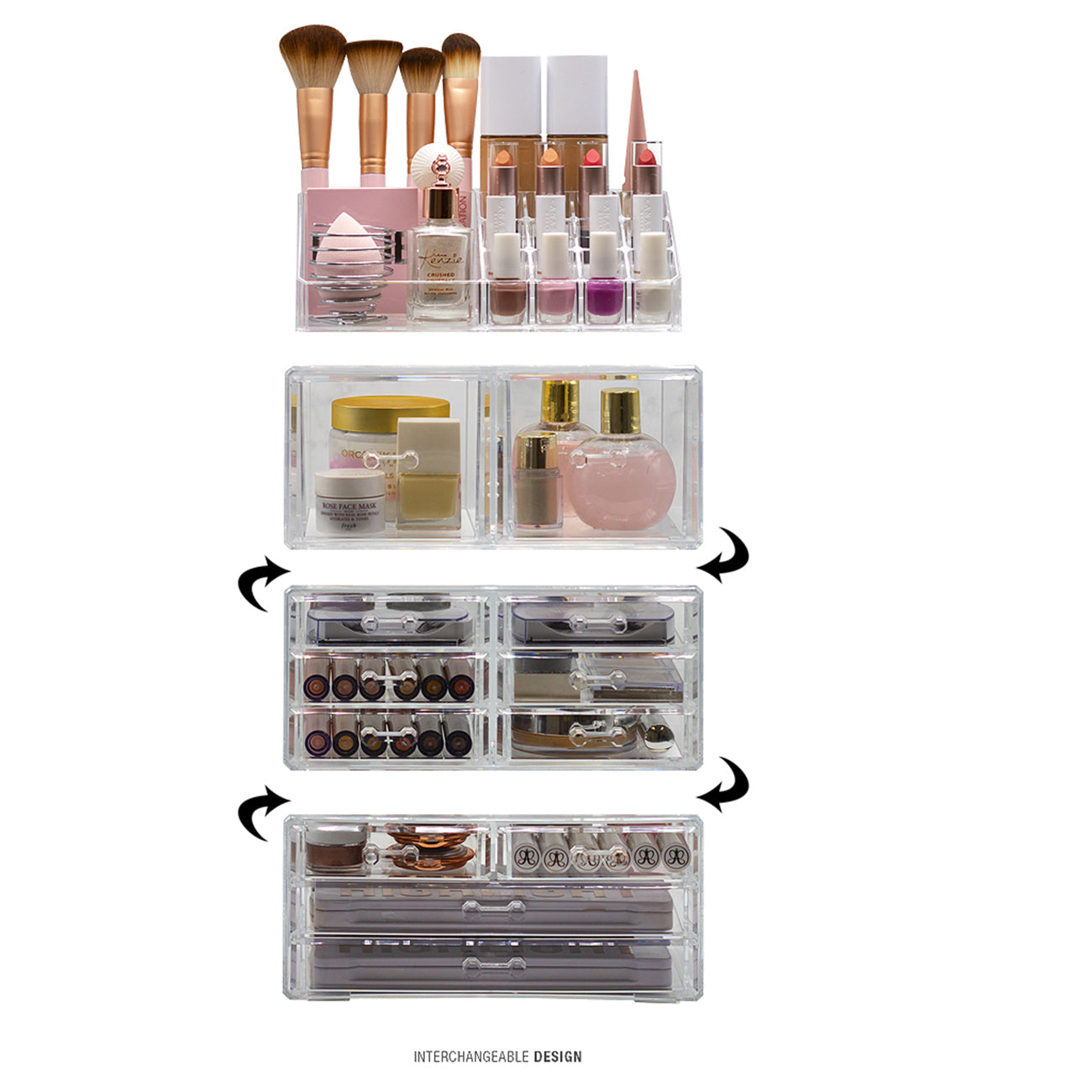 Sorbus X-Large Clear Makeup Organizer Case - 4 Piece Set, 12 Drawers