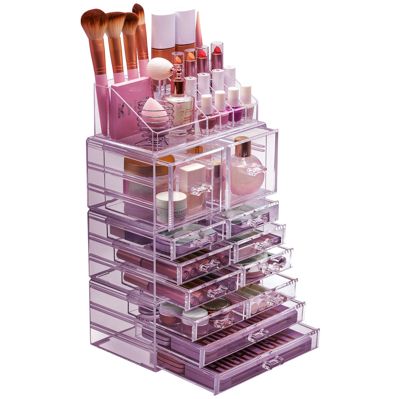 X-Large Clear Makeup Organizer Case - 4 Piece Set (12 drawers