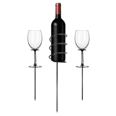 Wine Bottle & Stemware Picnic Stake Set (3-Piece) - Sorbus Home
