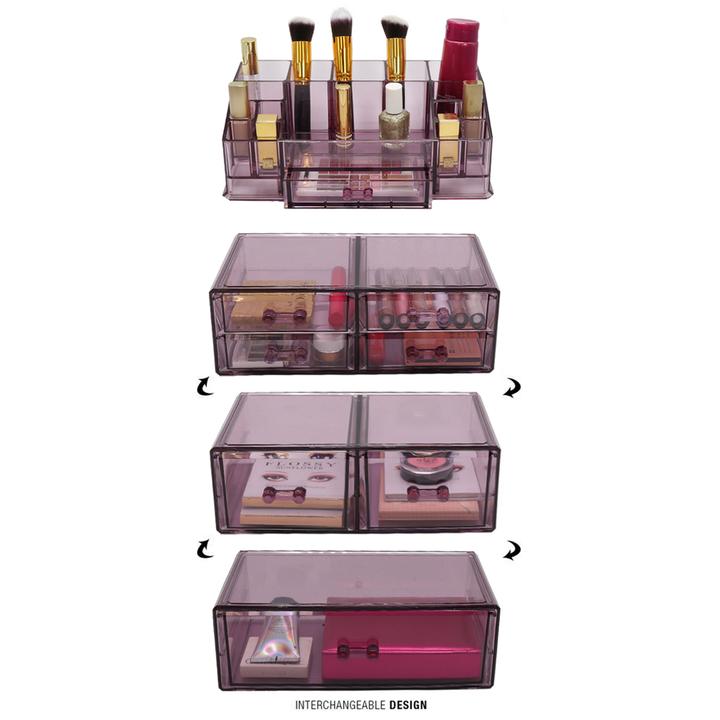 Sorbus X-Large Clear Makeup Organizer Case 4-Piece Set with 9 Drawers -  20695155