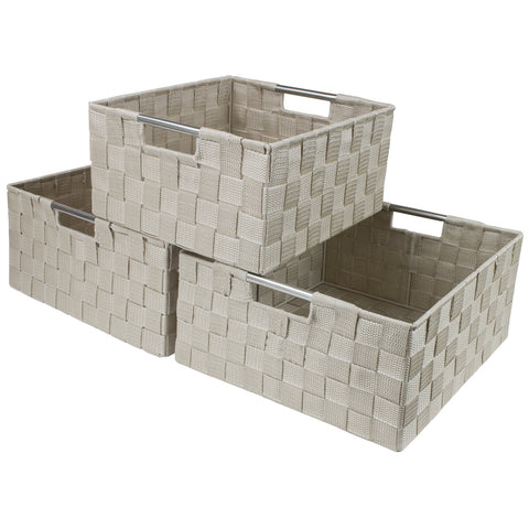 3-Piece Double Woven Basket Bin Set - Sorbus Home