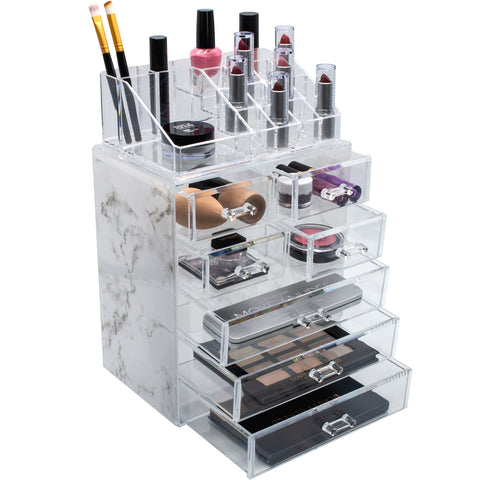 Medium Marble Style Cosmetic Storage Organizer - (3 large / 4 small drawers) - sorbusbeauty