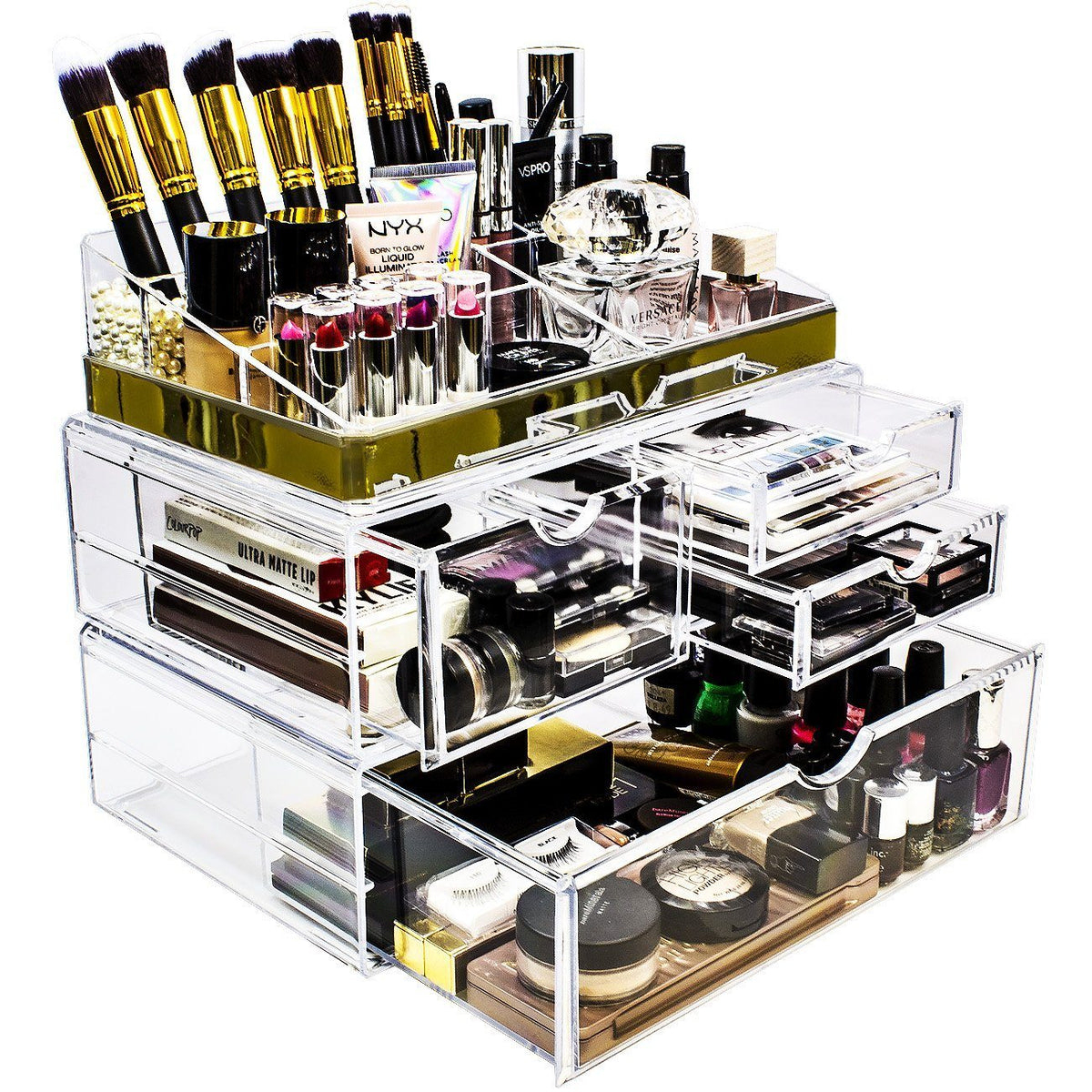 Gold Trim 4 Drawer Cosmetic Storage Case - sorbusbeauty