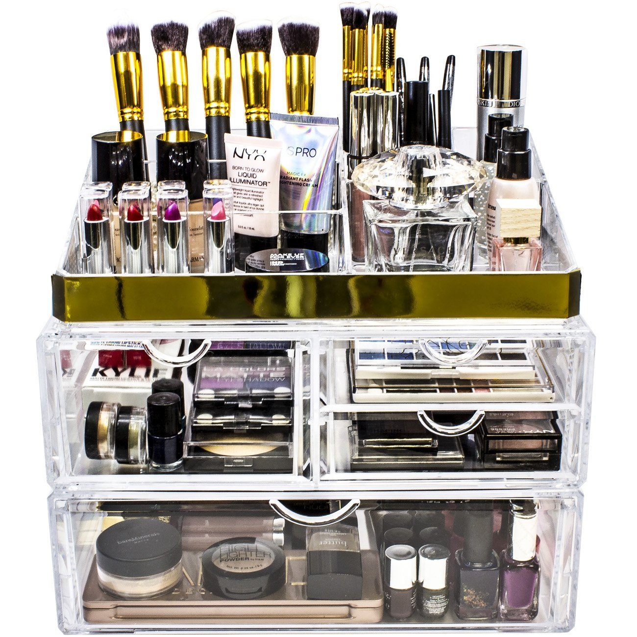 Gold Trim 4 Drawer Cosmetic Storage Case - sorbusbeauty