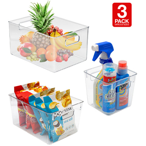 Clear Plastic Storage Bins with Handles (3-Piece Variety Pack) - Sorbus Home